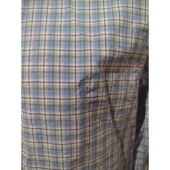 Ralph Lauren Shirt Mens Large L Blue Gray Plaid Button Up  100% Cotton Stretch - Picture 2 of 11